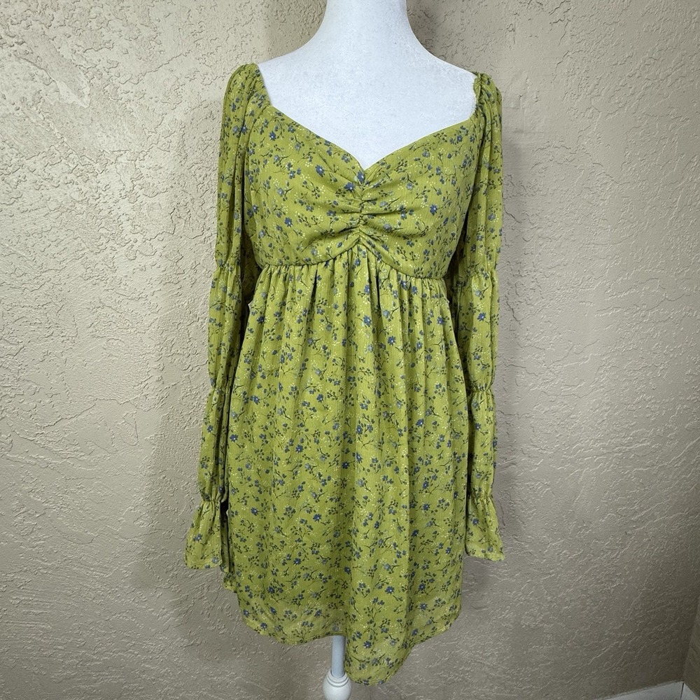 Babydoll Milkmaid Mini Dress Sz S Smocked Waist Dainty Floral Cottage Ren Faire
